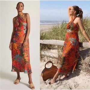 Farm Rio halter Tropical Halter Neck Dress